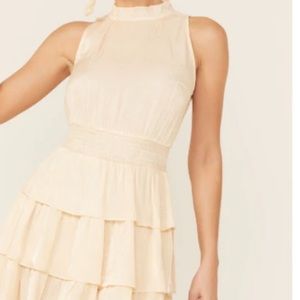 NWT Pinch Dress High neck ruffles Irridescent shimmer feminine touch